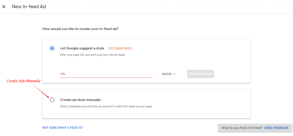 In-feed ads how to show manually 